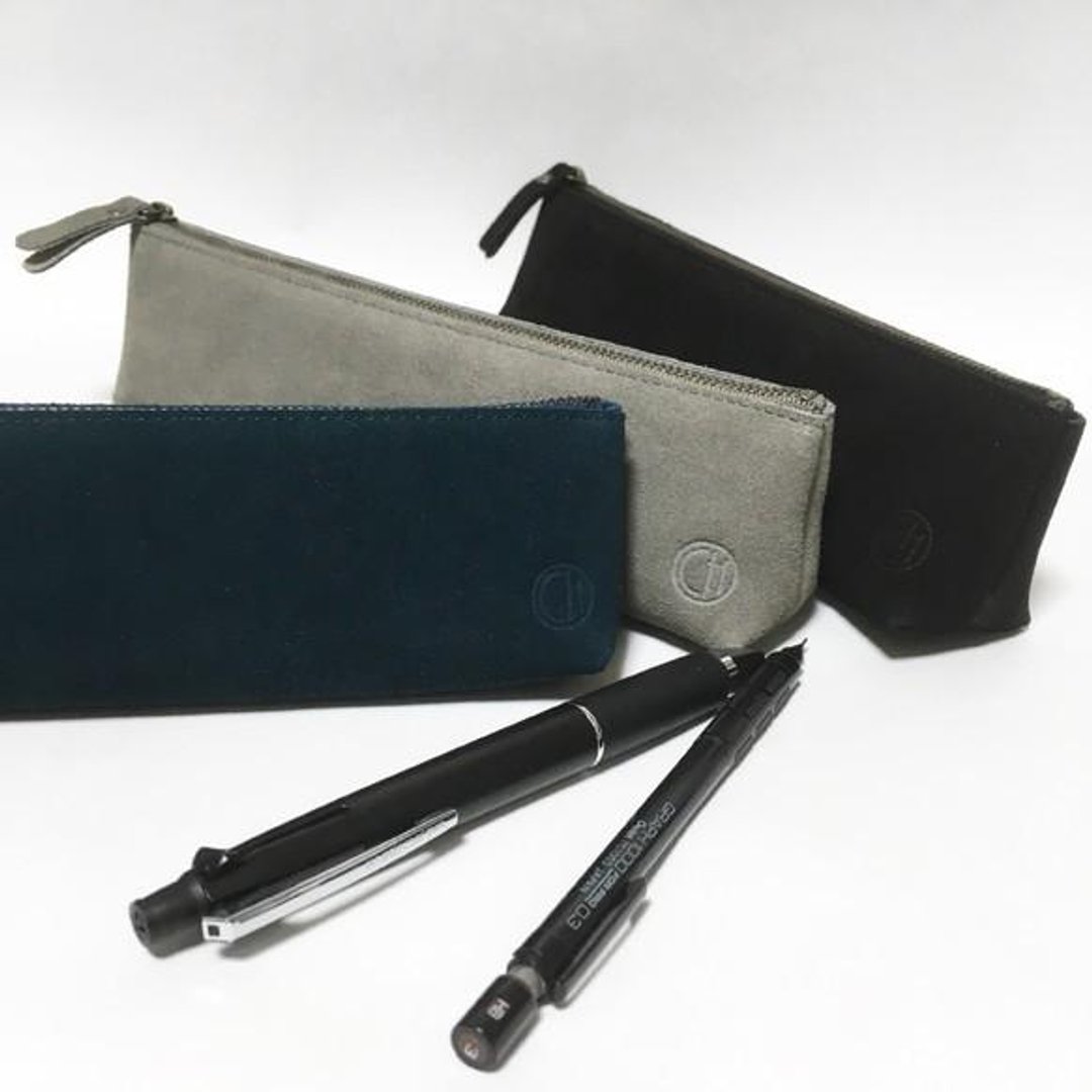 [New Year surprise] beef suede pen case navy - 铅笔盒/笔袋 - 真皮 蓝色