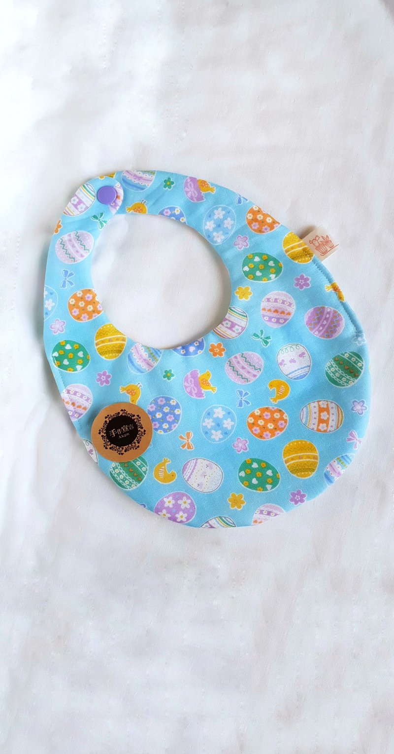 小鸡彩绘蛋-蓝-八层纱100%cotton双面蛋型围兜 - 围嘴/口水巾 - 棉．麻 多色
