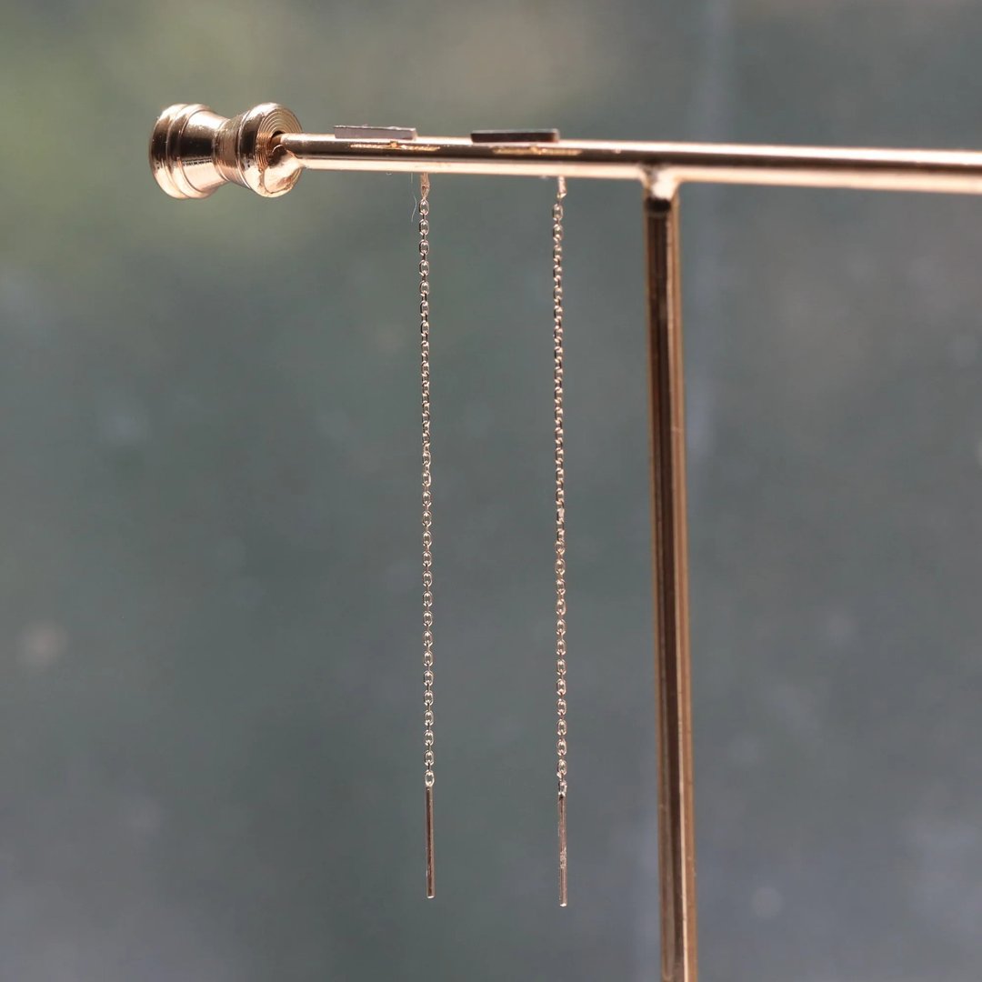 14K 金横条长耳环 - 耳环/耳夹 - 贵金属 金色