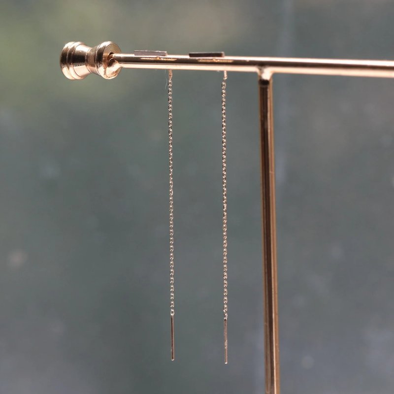 14K 金横条长耳环 - 耳环/耳夹 - 贵金属 金色