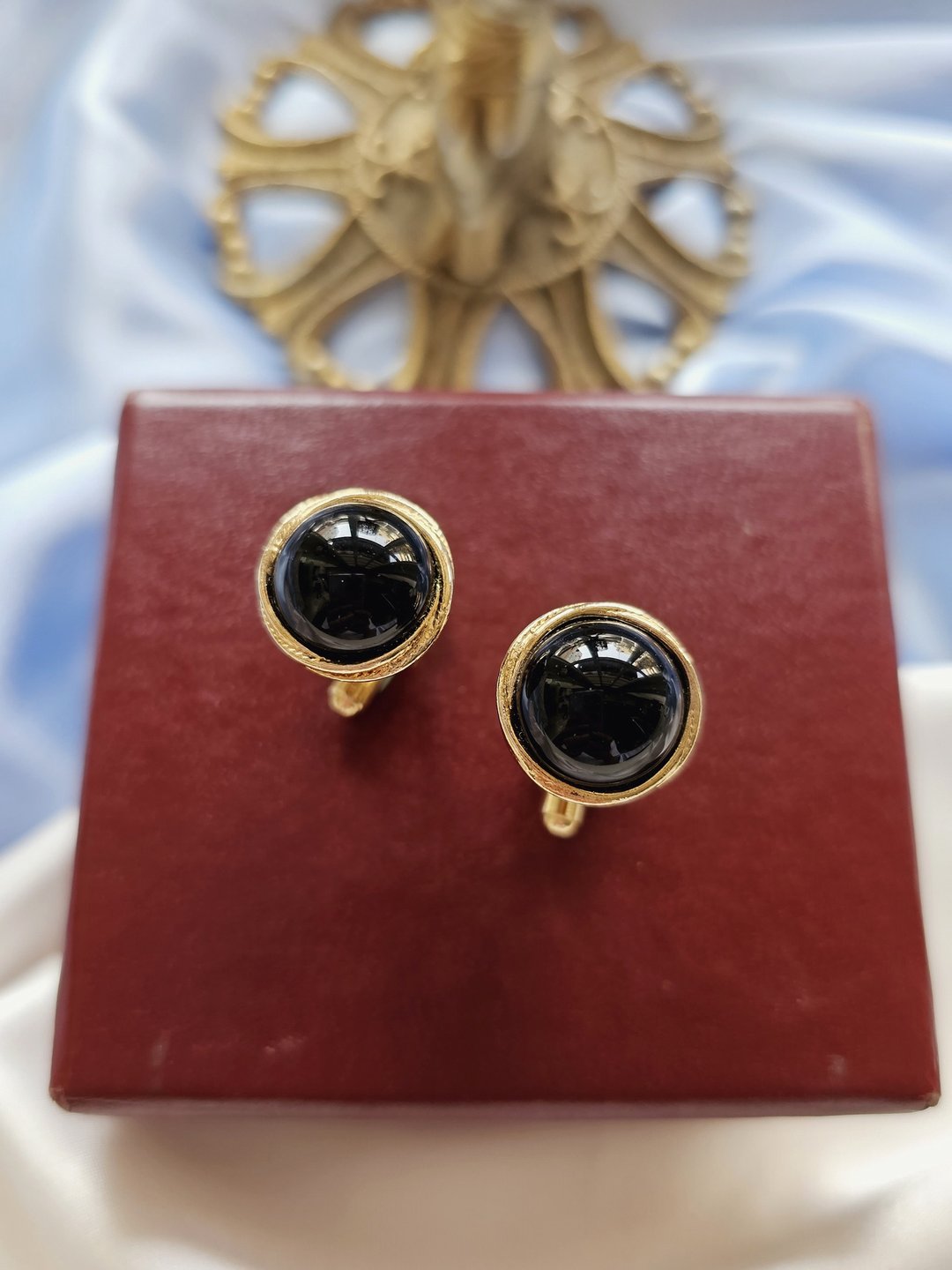 蛋面黑塑石金色绅士袖扣/男士珠宝vintage西洋古董饰品 - 袖扣 - 其他材质 