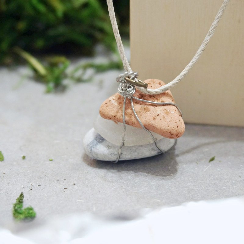 自然 石头 海玻璃 颈链 手工项链 原创独特饰物 环保 UPCYCLING - 橙,透明,白 - 颈链 - 石头 橘色