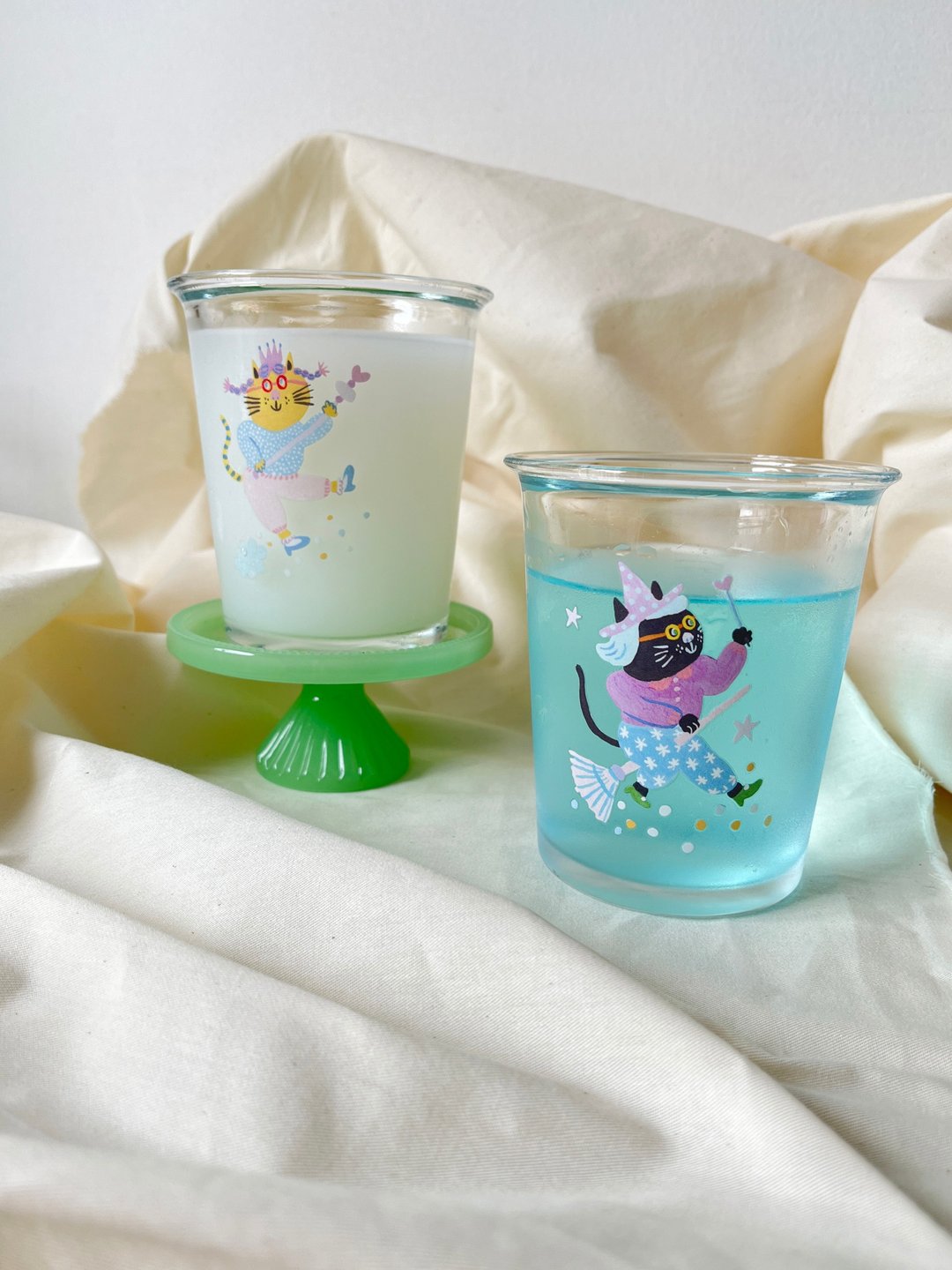 猫仙子 手绘插画冷饮玻璃杯 - 玻璃杯 - 玻璃 蓝色