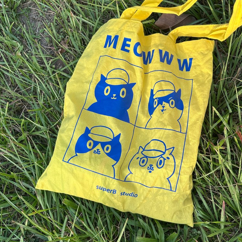 MEOWWW totebag /喵喵棉布袋 - 手提包/手提袋 - 棉．麻 黄色