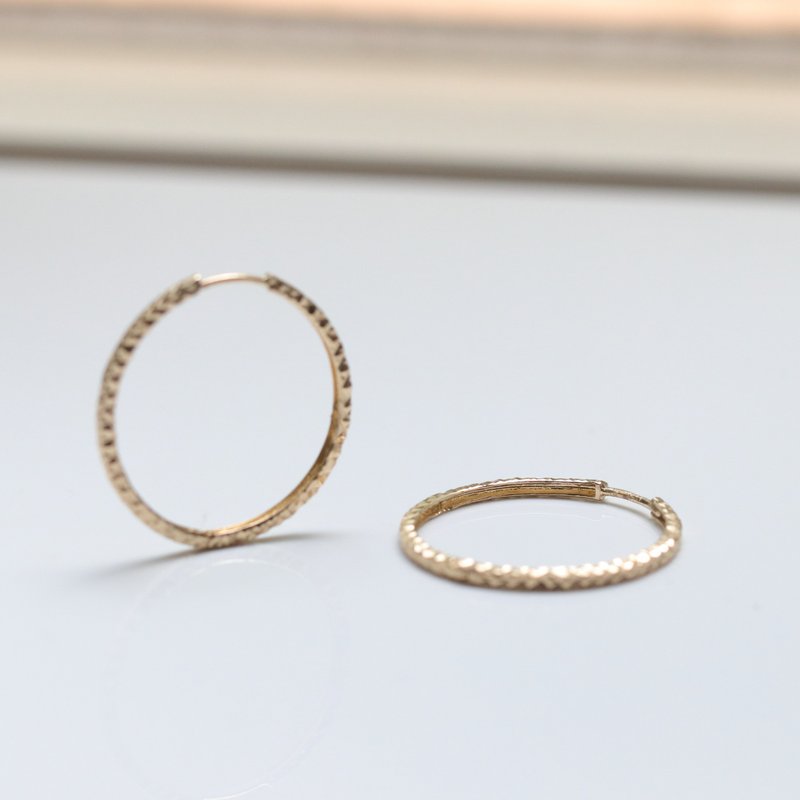 14K 闪亮切割圈圈耳环 - 耳环/耳夹 - 贵金属 金色