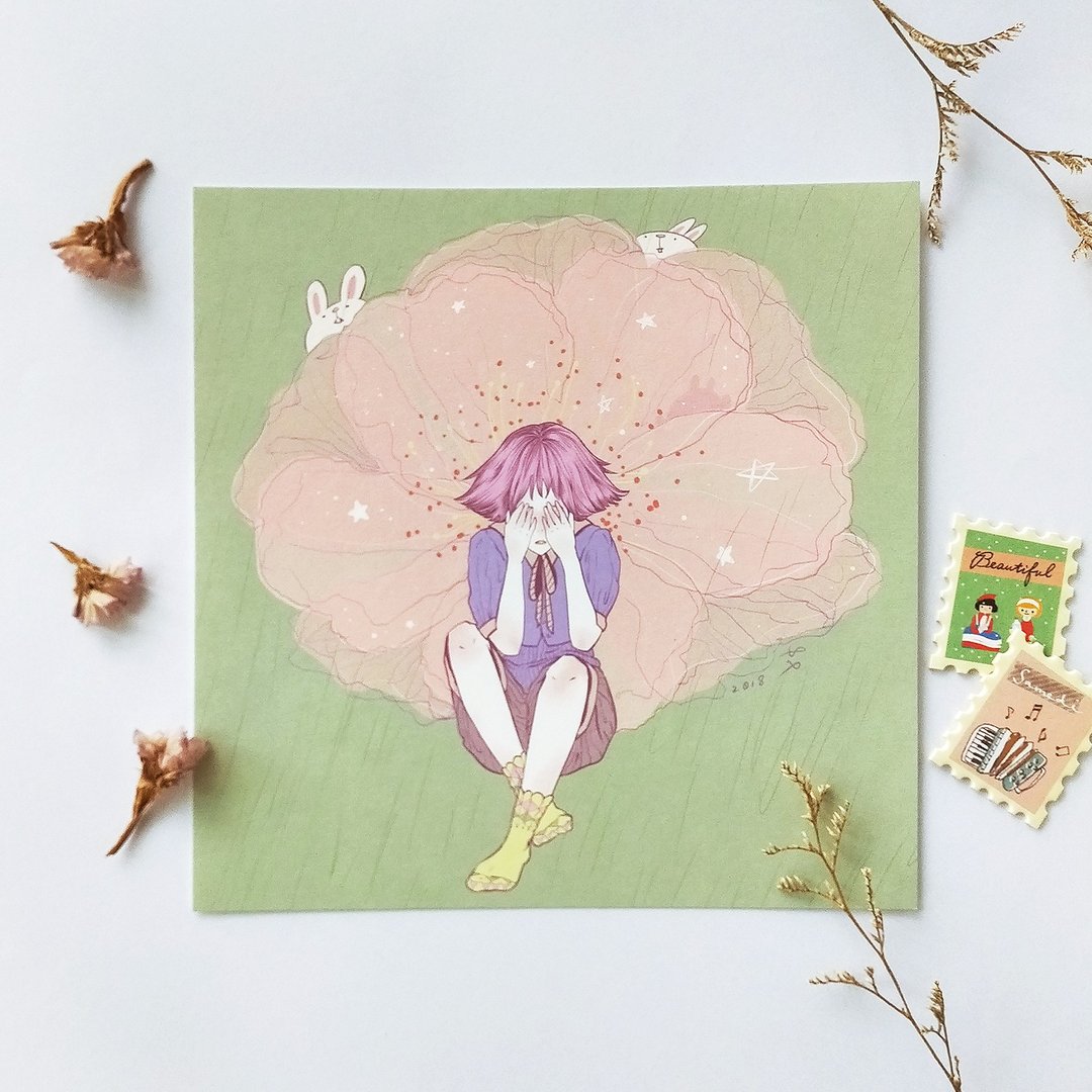 【逃跑少女】插画明信片 - 桃花开 - 卡片/明信片 - 纸 