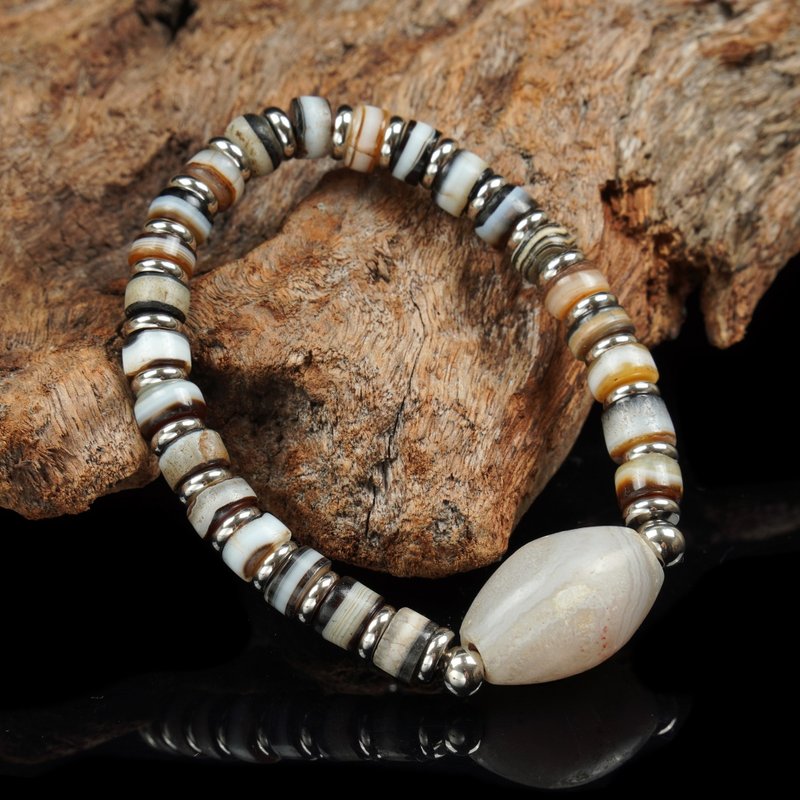 缠丝玛瑙古珠.药师片珠手串(内围16厘米) - 手链/手环 - 其他材质 