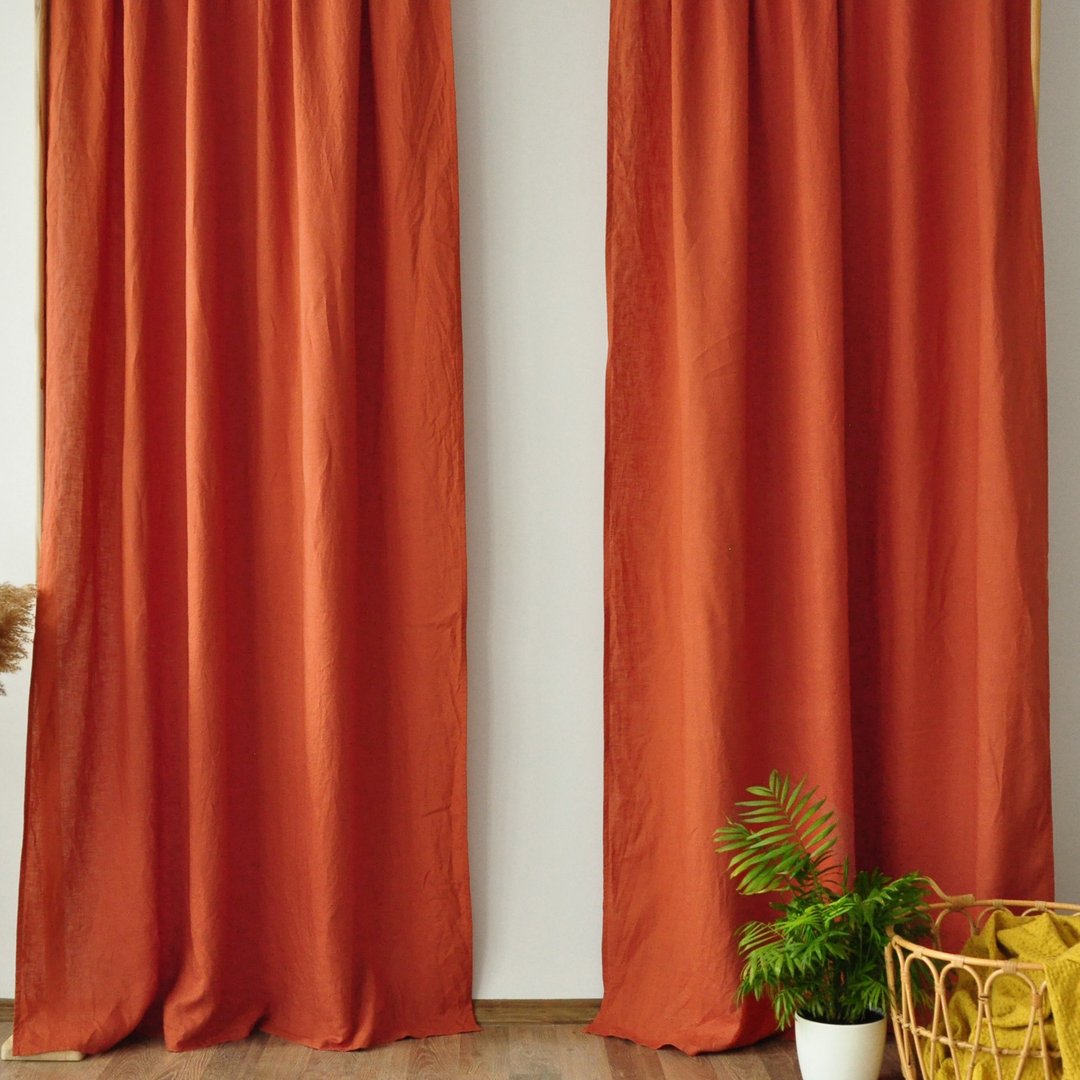 Terracotta regular and blackout linen curtains / Custom curtains / 2 panels - 门帘/门牌 - 亚麻 红色