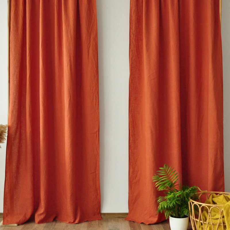 Terracotta regular and blackout linen curtains / Custom curtains / 2 panels - 门帘/门牌 - 亚麻 红色