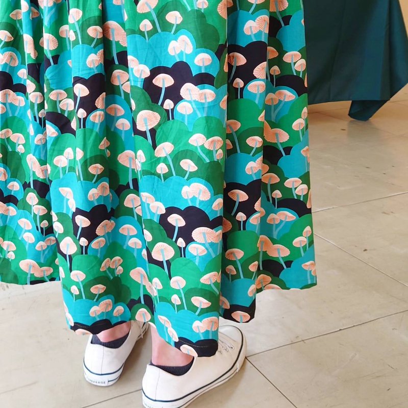 【Made to order】Gold Mushroom skirt gree skirt / made in JAPAN / USA fabric - 裙子 - 棉．麻 绿色