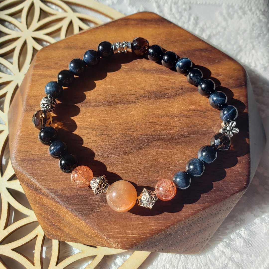 【旺事业招贵人 增强自信】橙太阳 金草莓 蓝虎眼 荼晶 水晶手链 - 手链/手环 - 水晶 