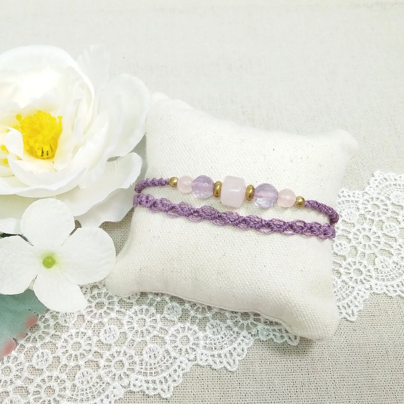 BUHO手作。粉与紫。粉晶X南美巴西蜡线手链 - 手链/手环 - 宝石 紫色