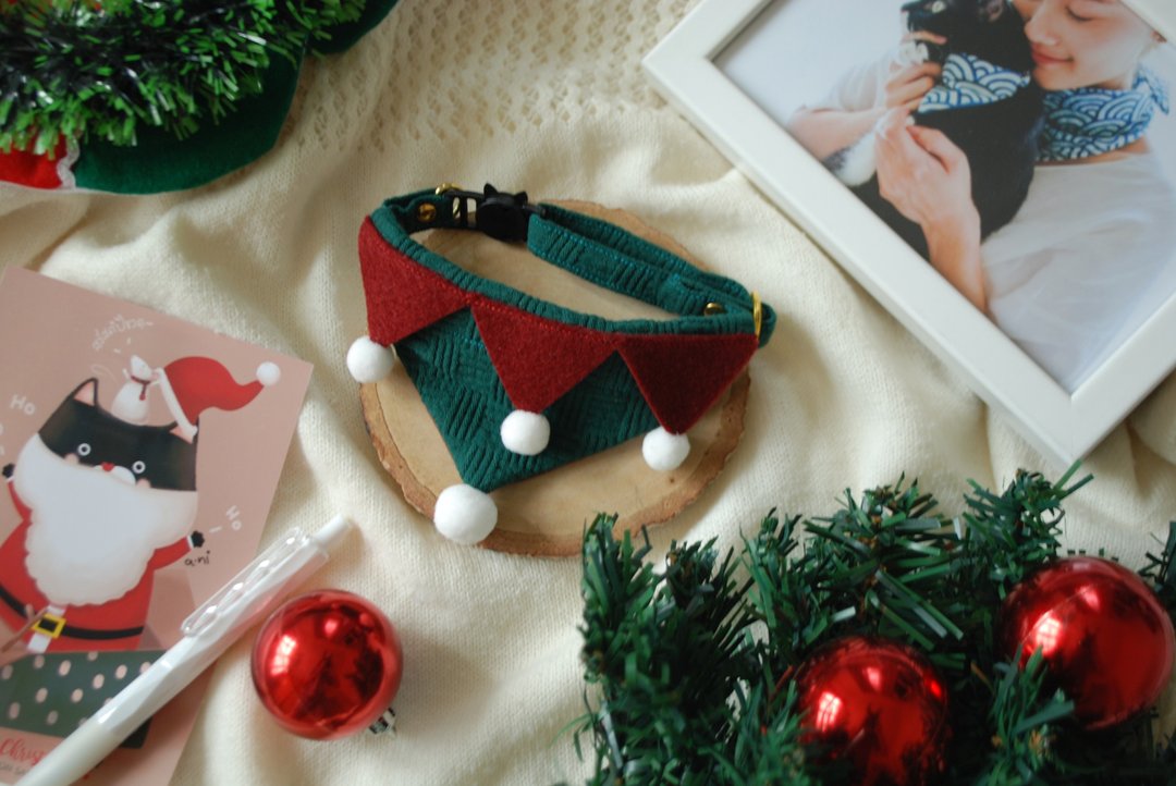 Collar for cats and dogs christmas edition - 项圈/牵绳 - 棉 绿色