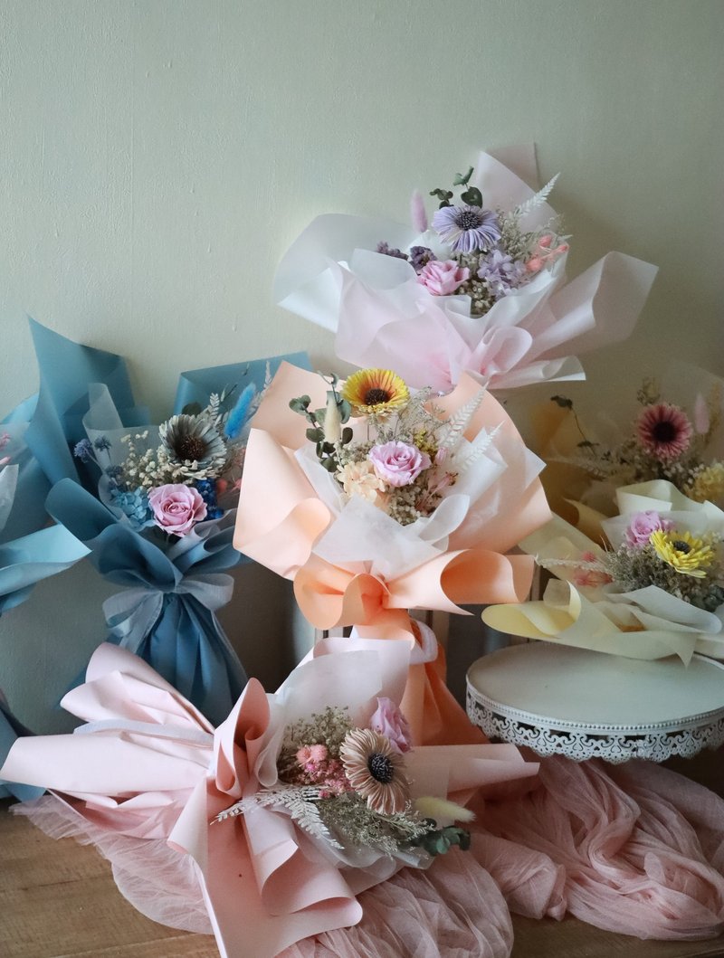 时光漫漫 多色 非洲菊 太阳花 玫瑰 毕业  不凋花花束 - 干燥花/捧花 - 植物．花 多色