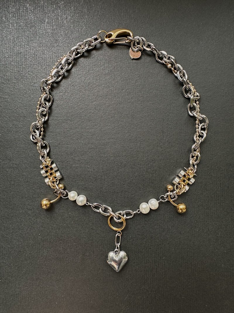 【定制礼物】不锈钢 颈链 表带 淡水珍珠 金属 y2k 未来感 街头 - 颈链 - 不锈钢 银色