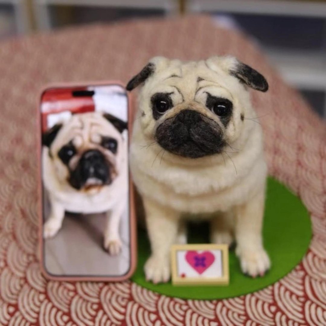 定制 逼真犬 毛孩 宠物 巴哥犬 羊毛毡 娃娃 似颜绘 纪念 狗狗 q7 - 玩具 - 羊毛 多色
