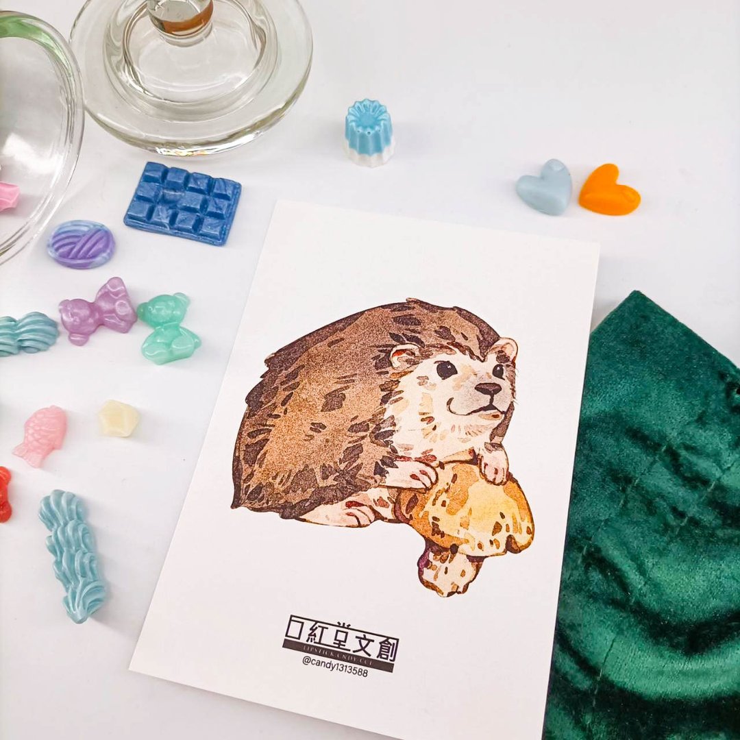 KR474_口紅堂明信片_刺蝟16_candy1313588 postcard - 卡片/明信片 - 纸 多色