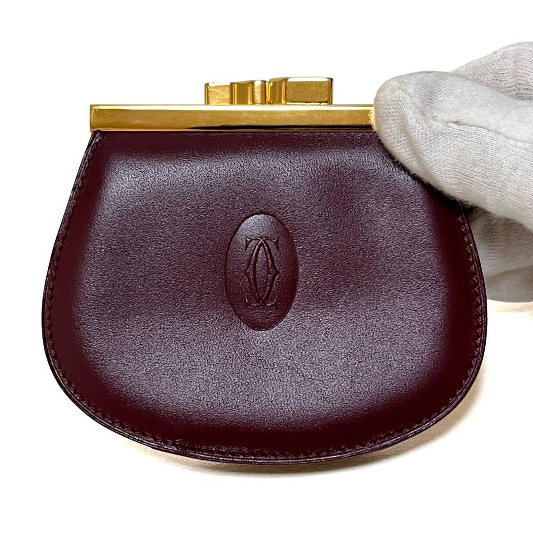 正品 Cartier 卡地亚 零钱包 啾啾嘴 ㄇㄚˋ 斯线 皮革 酒红色 二手 - 皮夹/钱包 - 真皮 红色