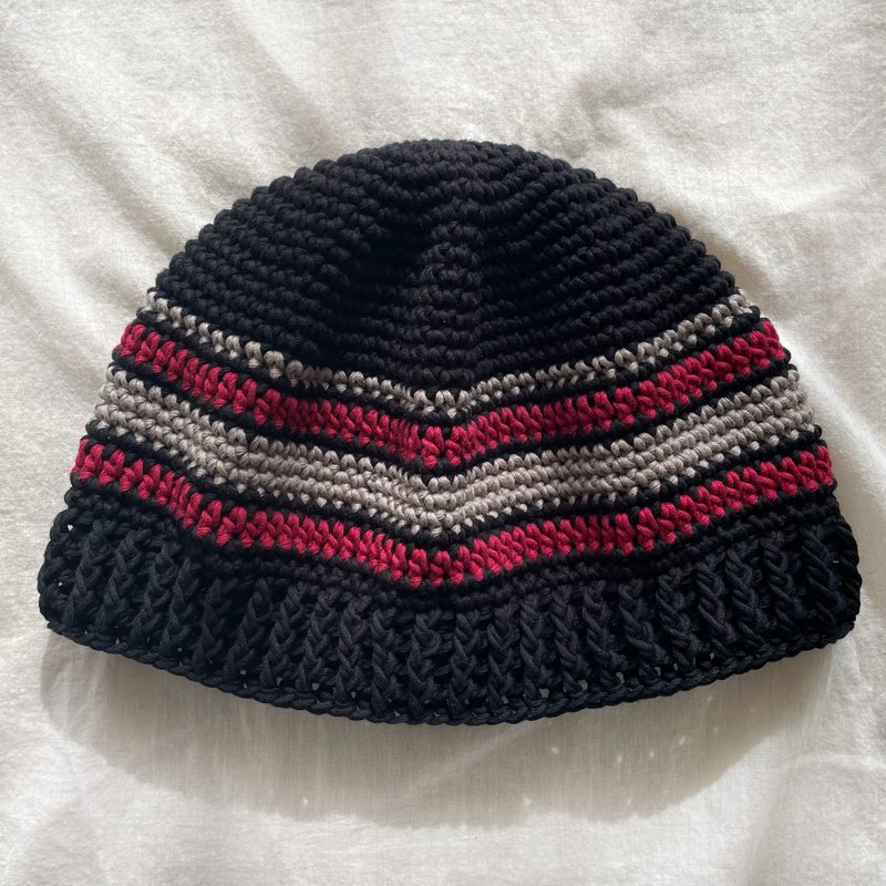 手作编织帽/毛线帽/渔夫帽/手工钩针帽/针织帽 - 帽子 - 棉．麻 黑色