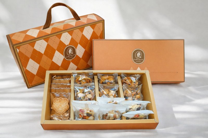 【春节礼盒】豪华三享礼盒(夏威夷豆塔/法式水果雪棉饼/奶油饼干) - 零食/点心 - 其他材质 