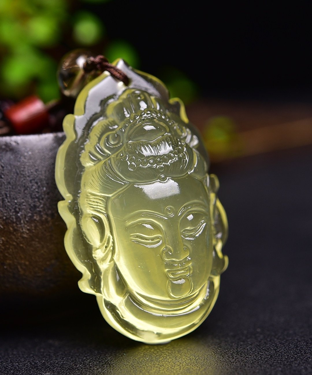 纯天然黄水晶手工雕刻观音车挂 居家挂 手工雕刻 晶体干净 保平安 - 吊饰 - 水晶 