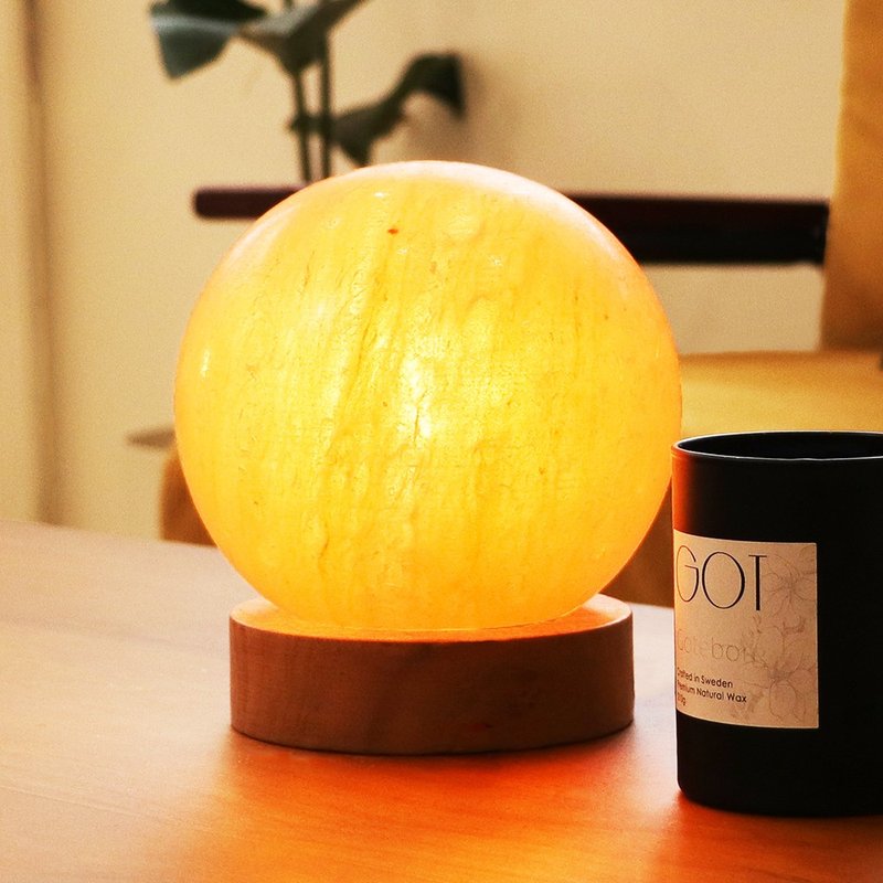 6寸玫瑰圆球  盐灯 I 特制底座 I 原木底座 入厝礼 招财净化 - 灯具/灯饰 - 其他材质 黄色