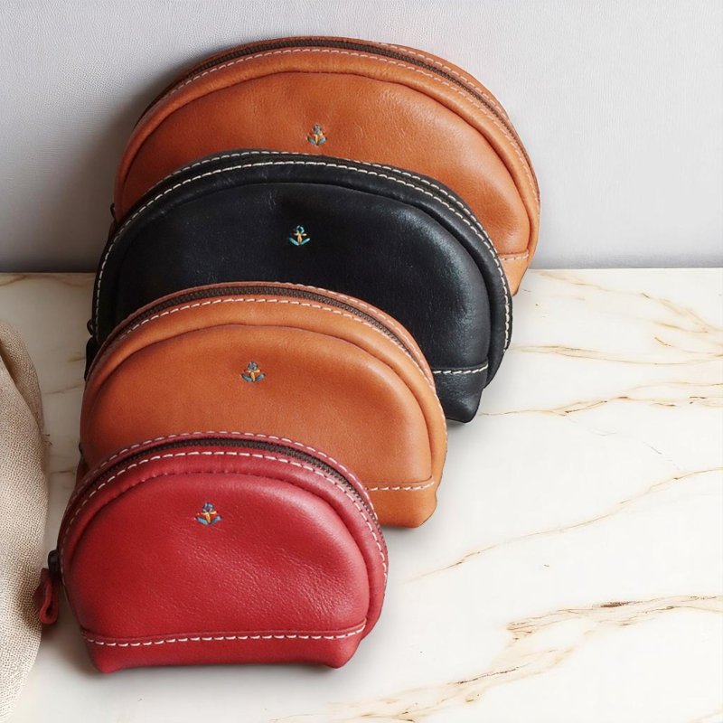 椭圆皮革收纳包【四尺寸6色】免费 / 绣名・刺绣缝线定制 日本制 - 化妆包/杂物包 - 真皮 橘色