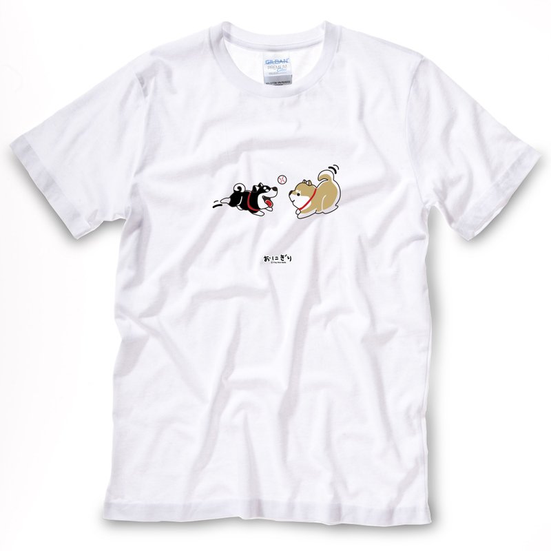 小饭团 中性T恤 柴柴T 赤柴黑柴好朋友 - 中性连帽卫衣/T 恤 - 棉．麻 白色