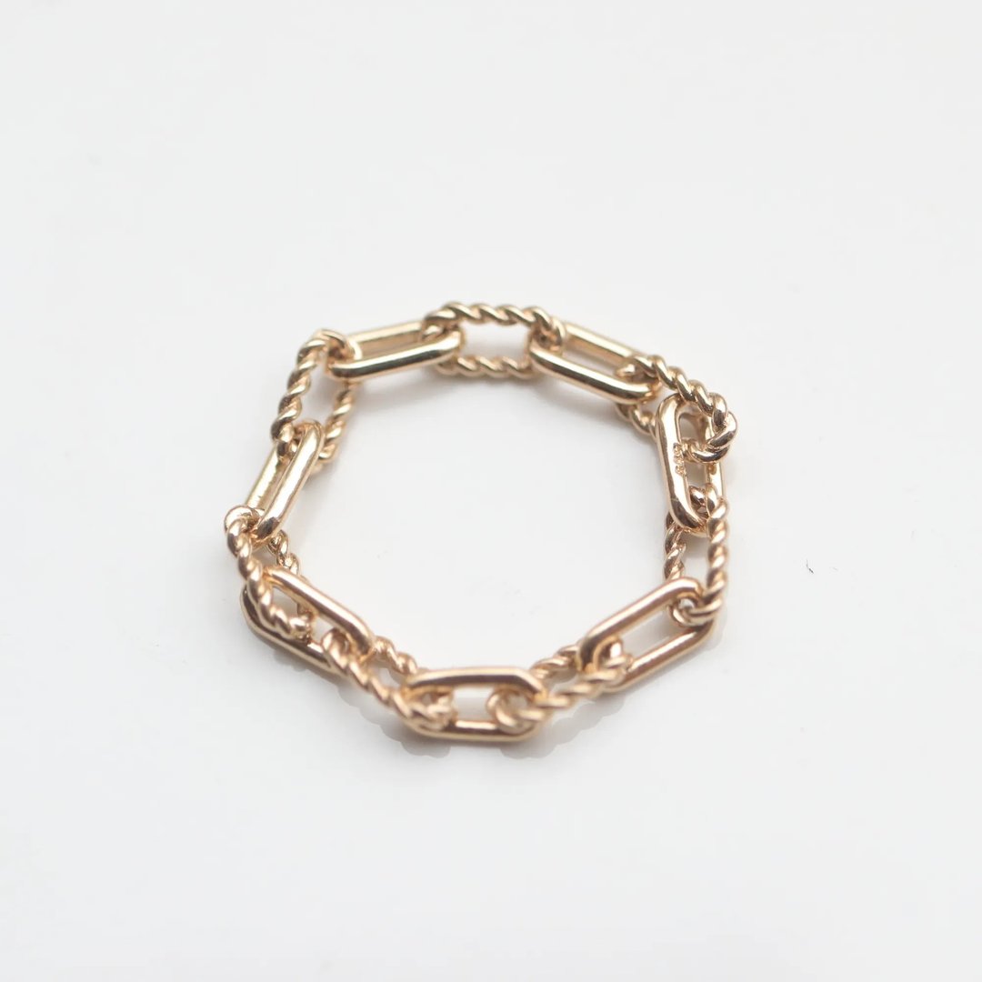 14K Hard Chain Ring 螺旋造型粗链戒 - 戒指 - 贵金属 金色