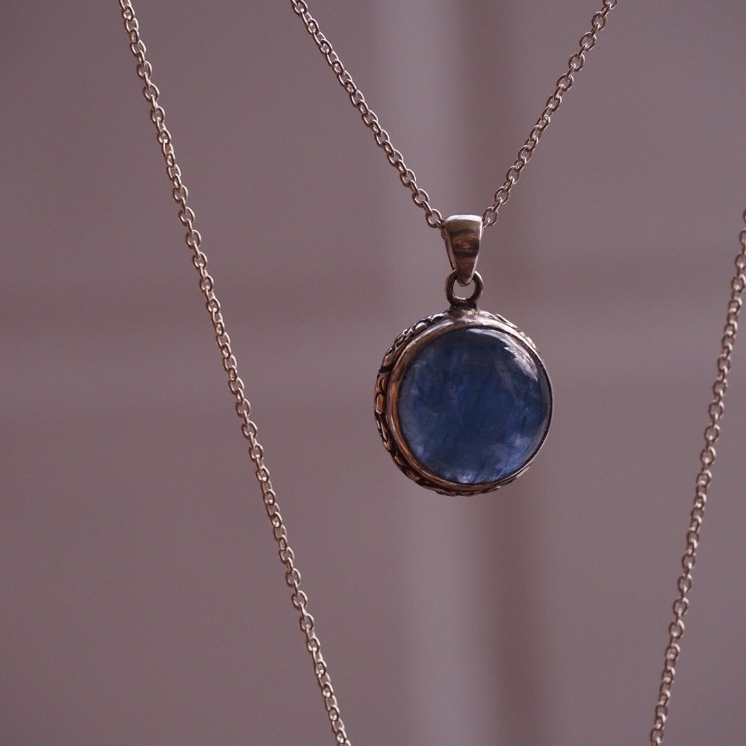 蓝晶石 手工纯银项链 Kyanos Kyanite sterling silver handmade - 项链 - 半宝石 蓝色