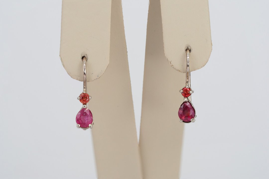 14k gold earrings with sapphires and rubies. - 耳环/耳夹 - 贵金属 橘色