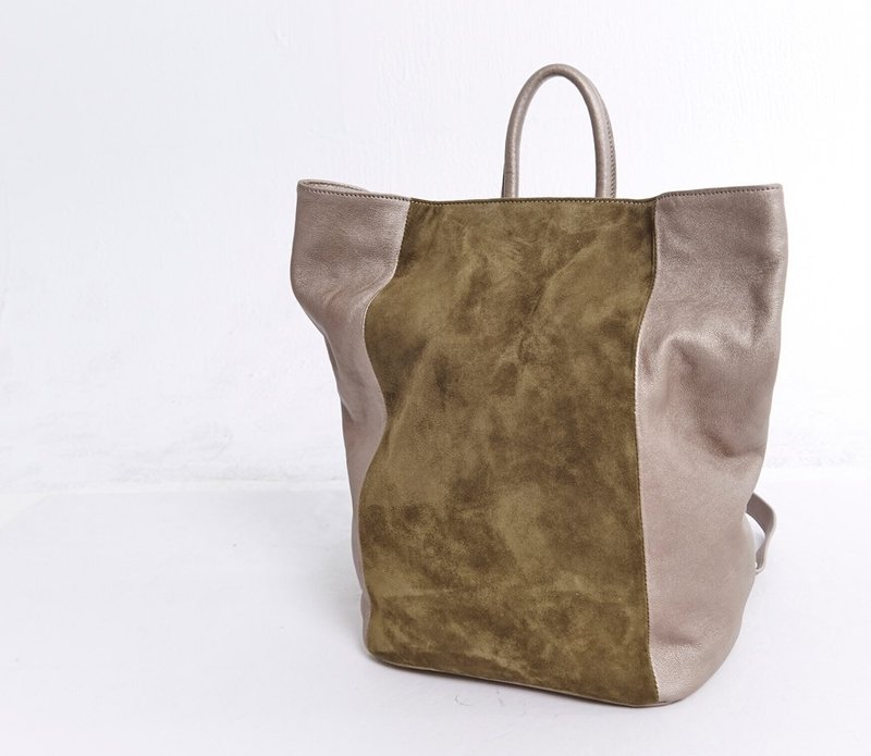 折扣拉链 双肩背包 绿 - 后背包/双肩包 - 真皮 绿色