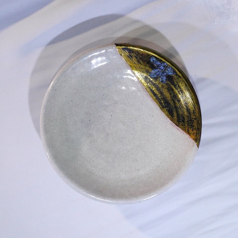 粉青漆艺陶盘约Ø12.3 cm - 浅碟/小碟子 - 陶 蓝色