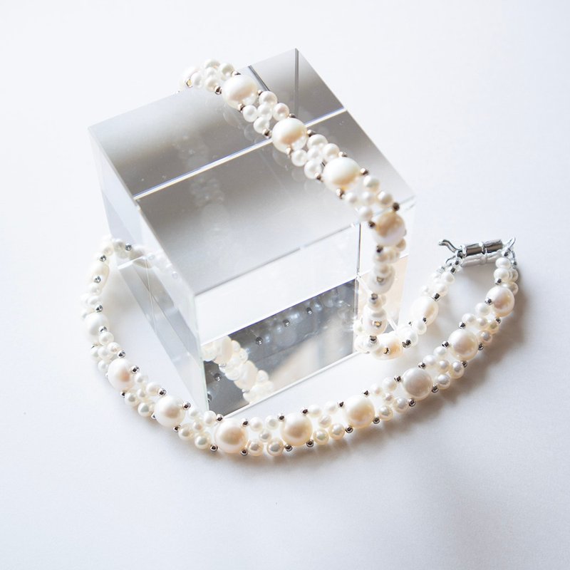 十字纽扣珍珠项链 - 项链 - 珍珠 白色