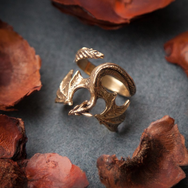龙戒.手工饰品。异教艺术。哥德式风格。龙饰品.为了她 - 戒指 - 其他金属 橘色