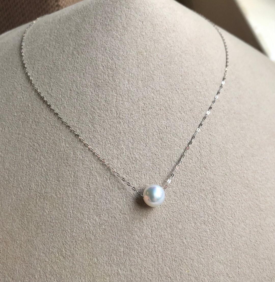 Akoya pearl necklace platinum sk - 项链 - 珍珠 银色