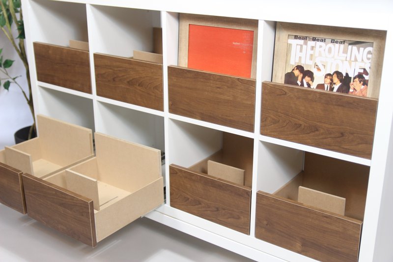 IKEA Kallax 专用黑胶唱片收纳 LP 抽屉*胡桃木*展示架*柜*时尚层架*唱盘收纳*DJ 播放器*架 - 衣柜/鞋柜 - 木头 咖啡色