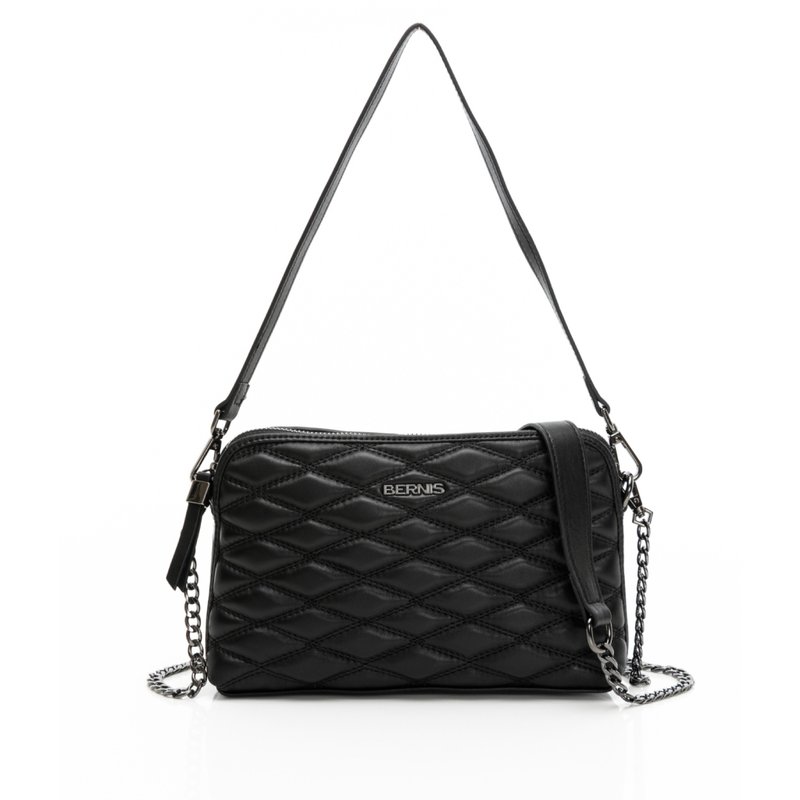 斜侧背 羊皮系列 轻盈小方包 黑色 立体菱格 - 侧背包/斜挎包 - 真皮 黑色