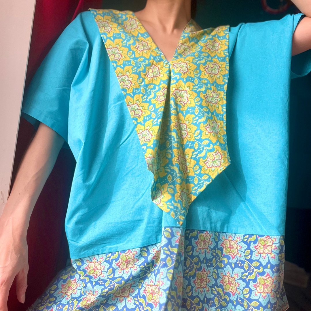 北欧纺织 Tilda 植物印花个性V领方块衬衫 宽松版 - 女装衬衫 - 棉 绿色