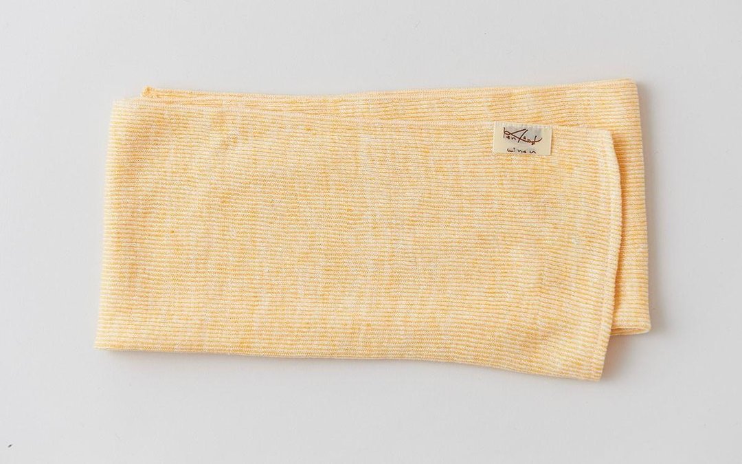 Linen knit striped face towel yellow x white - 香薰/精油/线香 - 棉 黄色