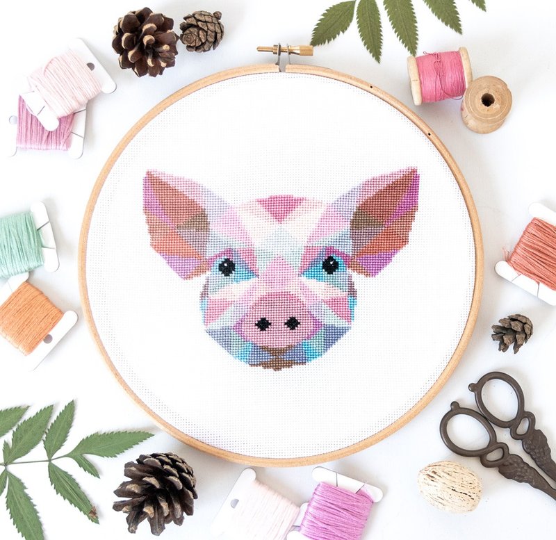 Pig Cross Stitch PDF Pattern 十字繡 - 编织/刺绣/羊毛毡/裁缝 - 其他材质 