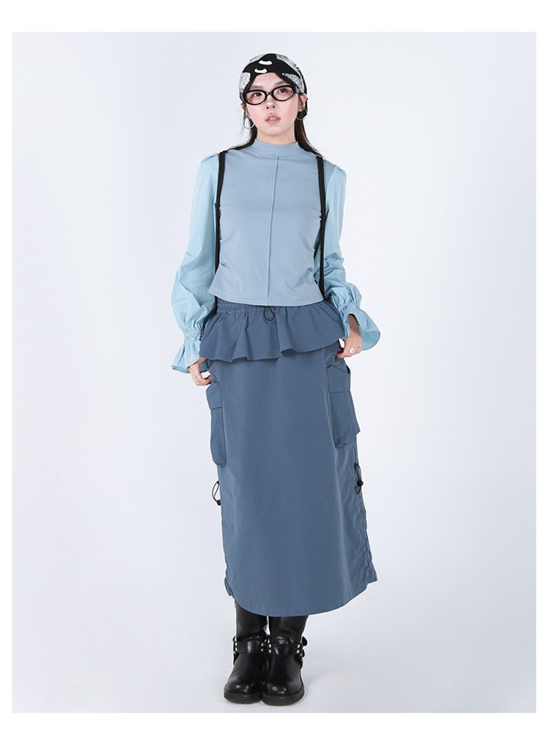 复古喇叭袖拼接长袖T恤 - 女装上衣 - 棉．麻 