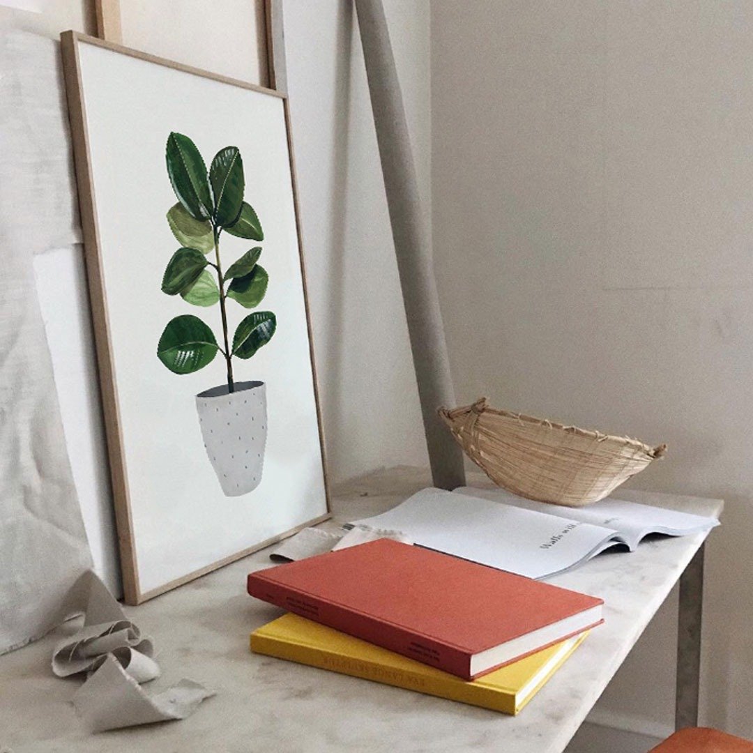 盆栽意趣 – 橡胶树-画/植物/餐桌布置/拍照道具/咖啡厅/客厅 - 海报/装饰画/版画 - 其他材质 绿色
