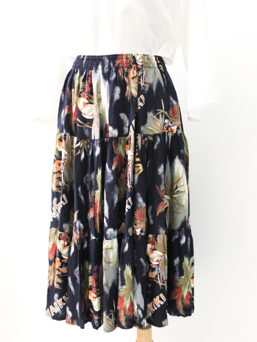 复古深蓝色印花欧洲古着长裙European Vintage Skirt - 裙子 - 聚酯纤维 