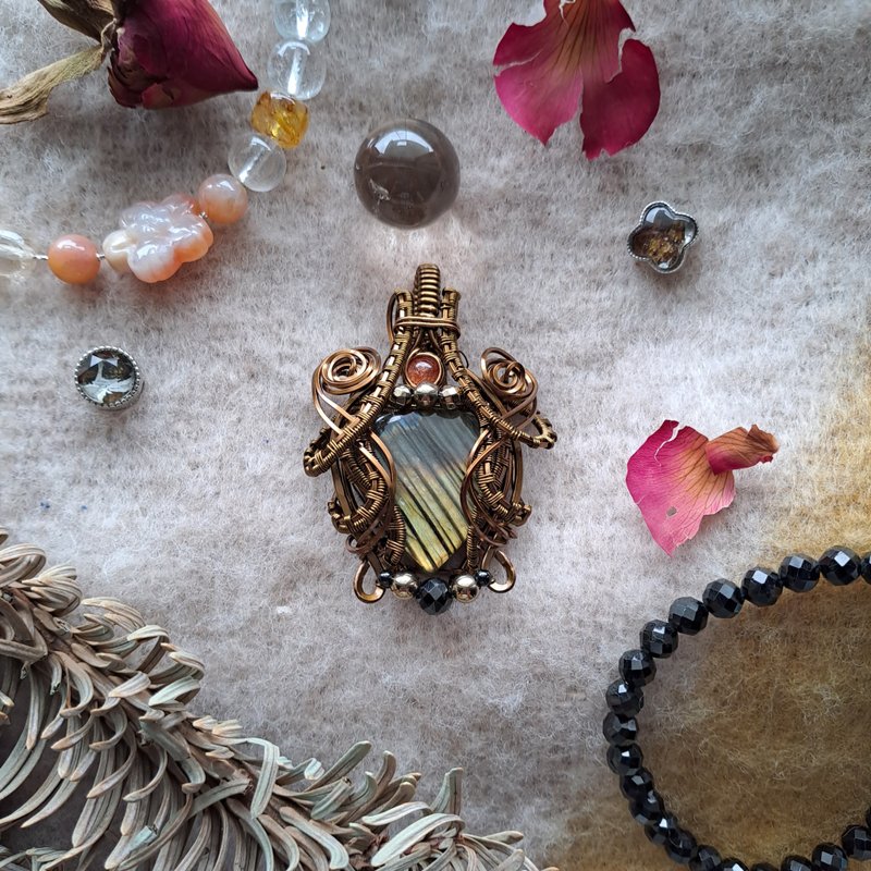 【山眠】金色时光 拉长石坠饰 - 项链 - 半宝石 橘色