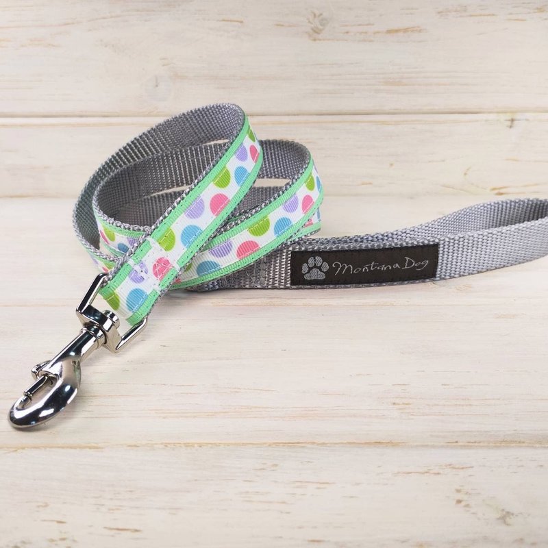 粉彩圆点绿色宠物牵绳 长 120 厘米 宽 1.9 厘米 - 项圈/牵绳 - 防水材质 绿色