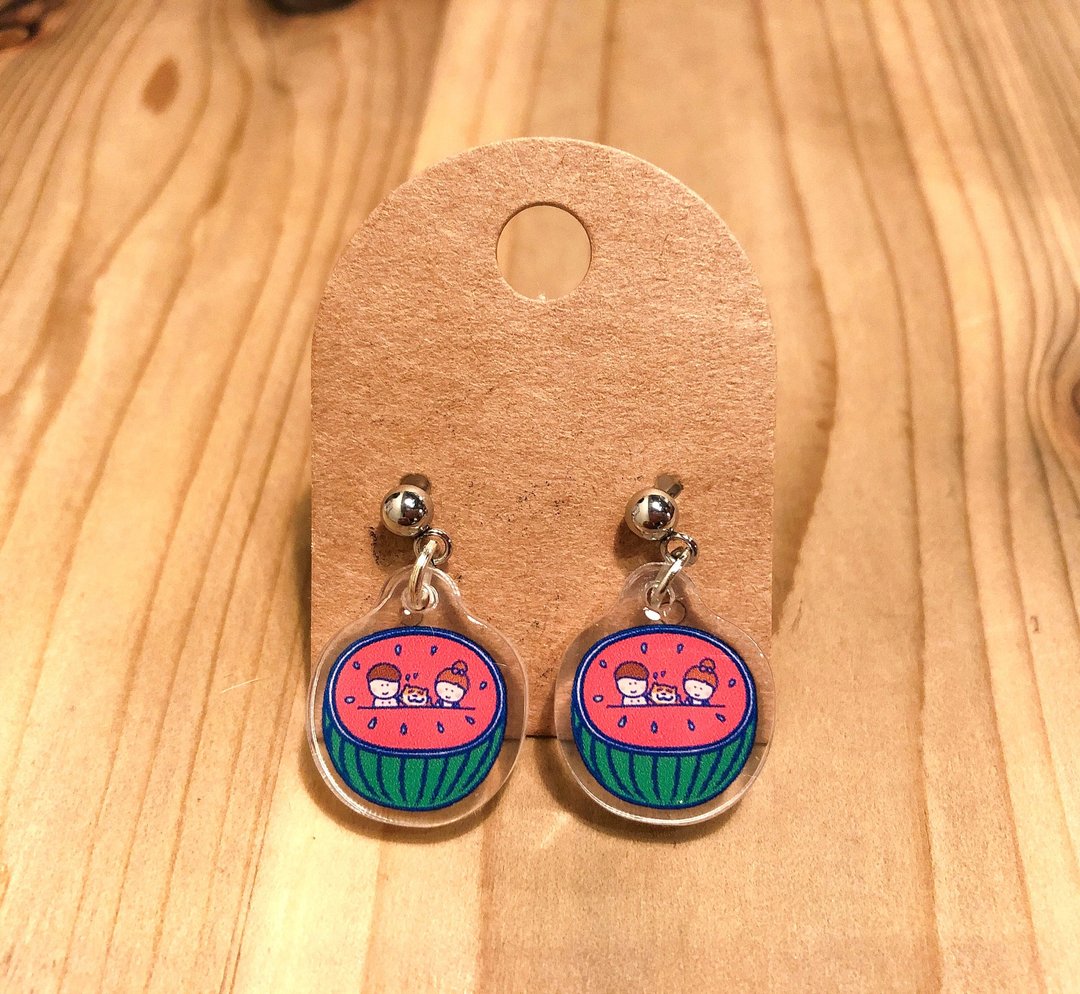 西瓜の抗敏耳针  / 耳环耳夹 成对手作款 Melon Cats Earring - 耳环/耳夹 - 防水材质 黄色