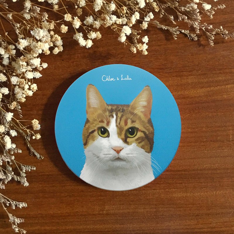 汪喵陶瓷吸水杯垫 - 白底虎斑猫 | Emo - 杯垫 - 陶 蓝色