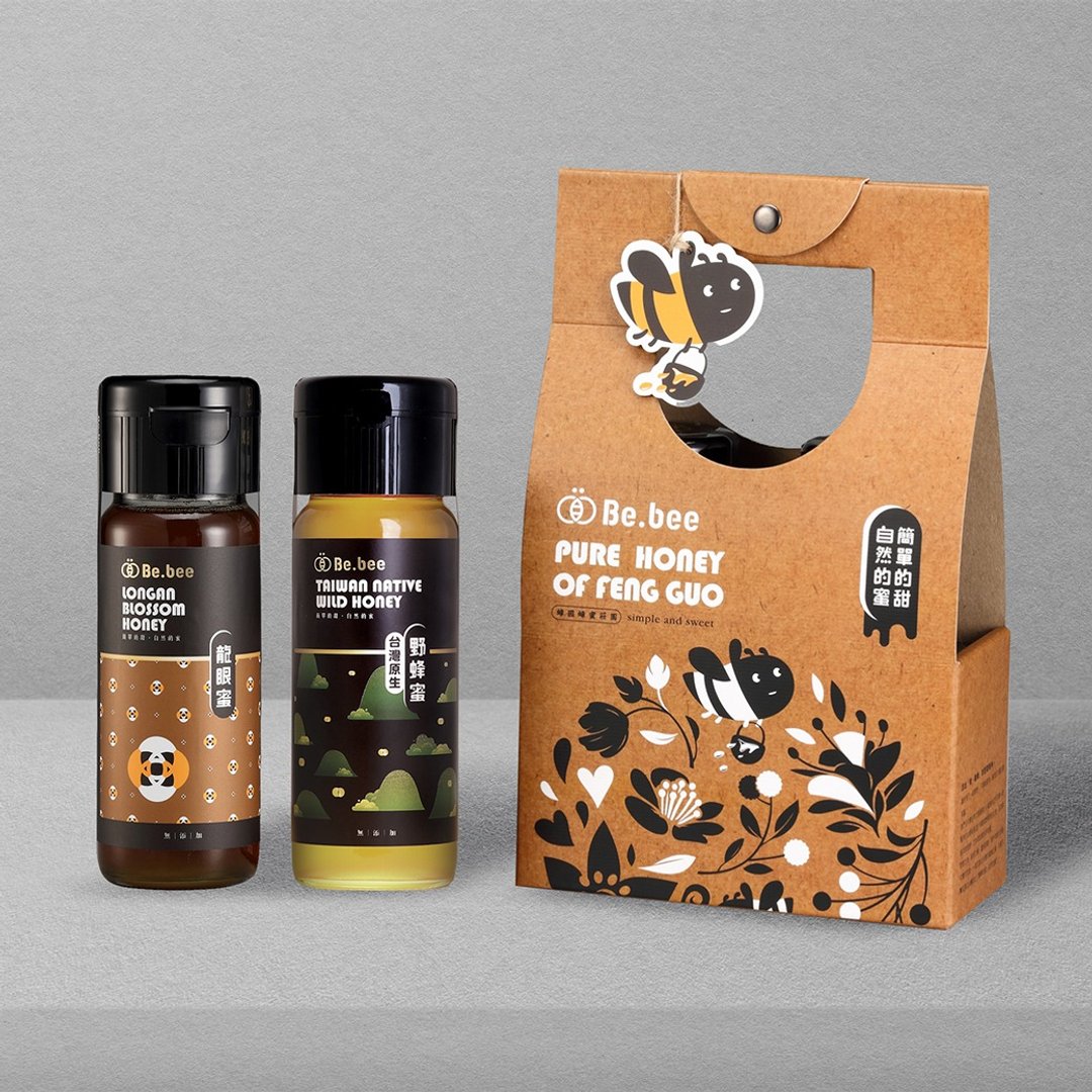 【Be.bee蜂蜜】双入蜜礼盒 / 野蜂蜜+龙眼蜂蜜 - 蜂蜜/黑糖 - 浓缩/萃取物 橘色