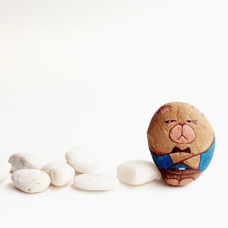 Bear stone painting. - 玩偶/公仔 - 石头 蓝色